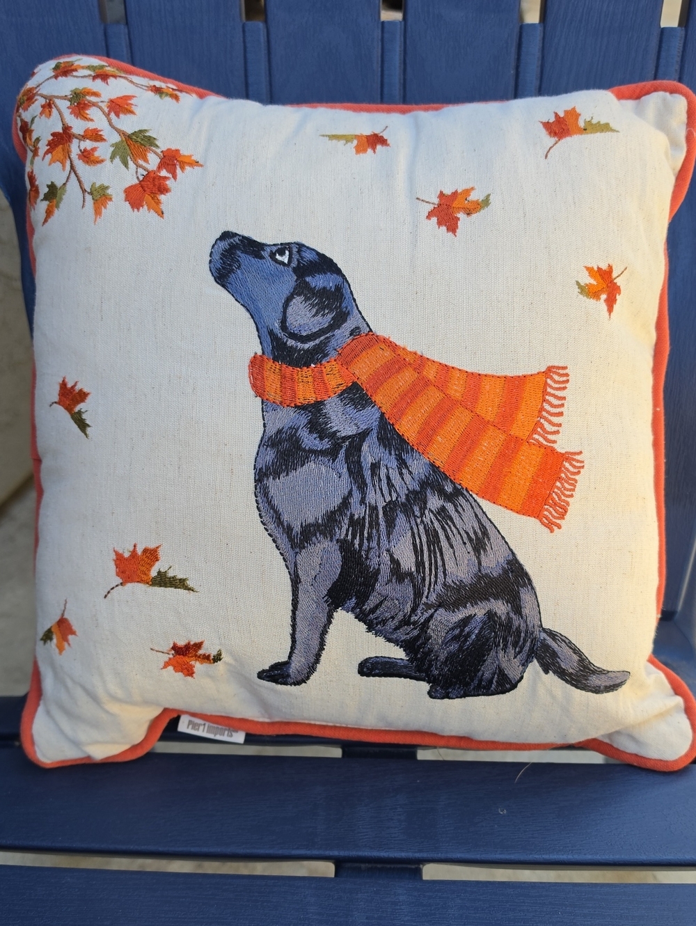 Accent Pillow - Autumn Black Lab with Orange Scarf